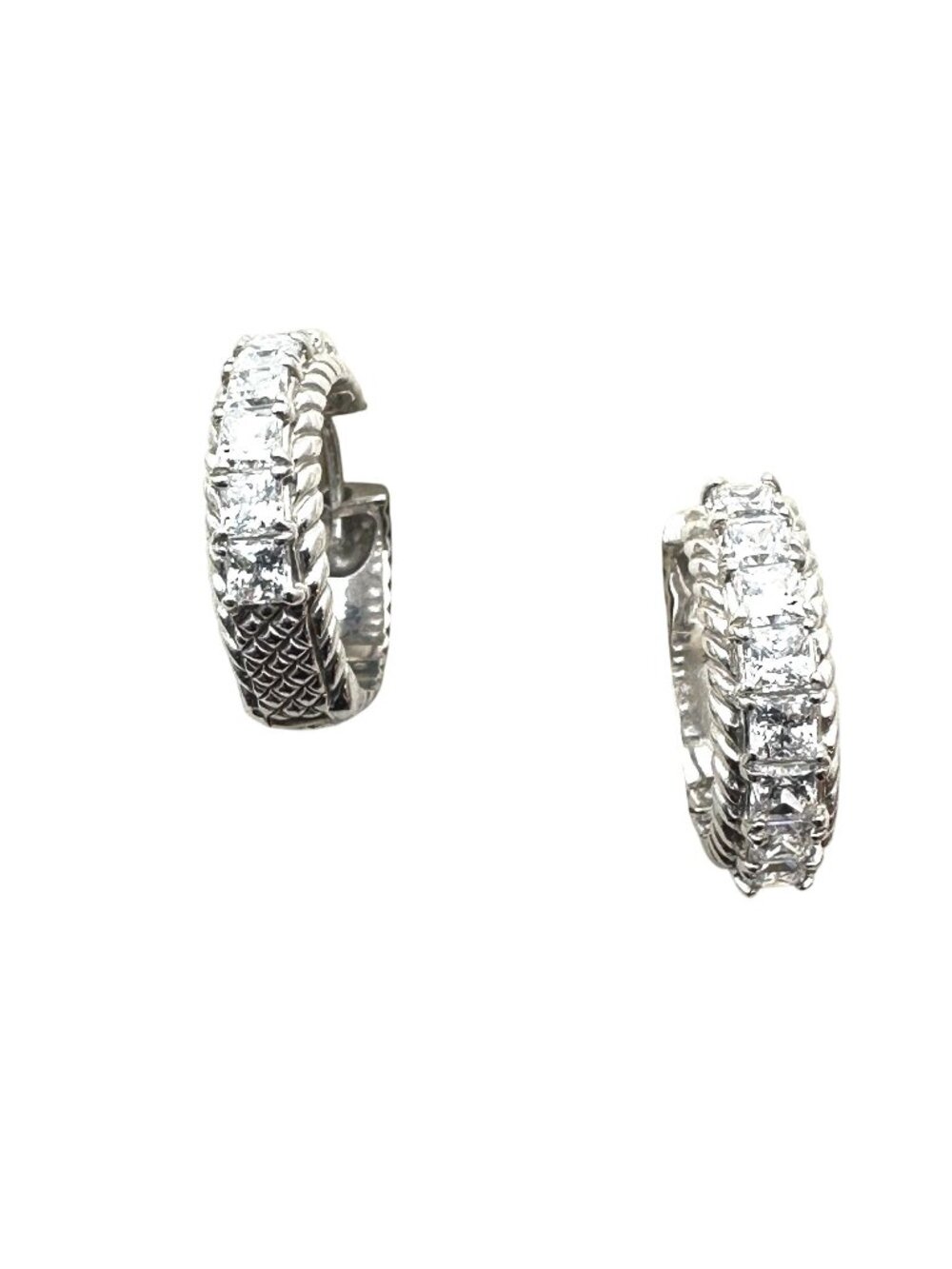 Judith Ripka Sterling Silver Diamonique Cubic Zircon 1" Pierced Hoop Earrings